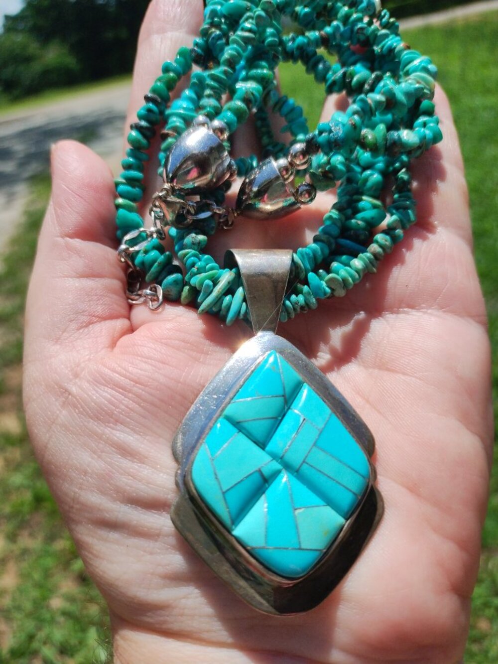 Jay King DTR Turquoise necklace large Turquoise inlay pendant 925 Sterling Silve - Picture 5 of 7